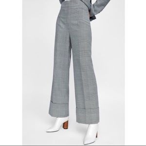 Zara High Waisted Cuffed Houndstooth Pants